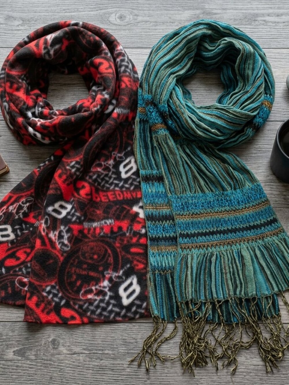 Set of 2 Unisex Scarves Linen Blend Long Length Multi-Colors Warm Soft Comfy